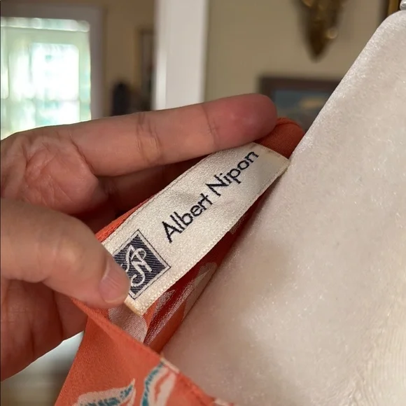 Albert Nipon Coral Dress with White Floral Pattern - Picture 8 of 9